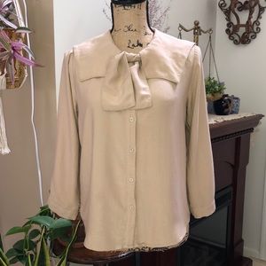 Wide Collar Tie Neck Button Up Top